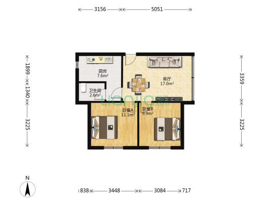 松石大道430号 2室1厅1卫 62平方