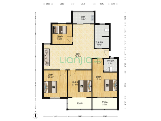 人民西路839号 4室1厅2卫 138平方