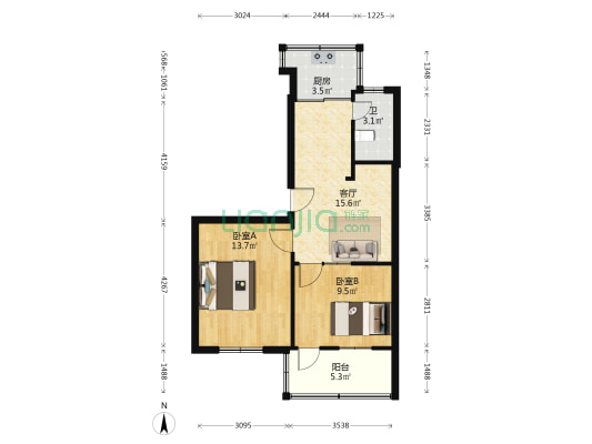 南阳路254号 2室1厅1卫 59平方