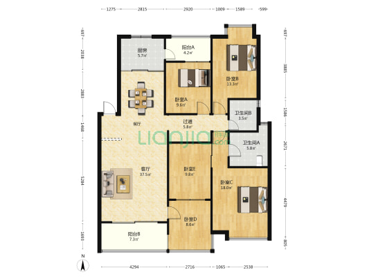 铂苑 5室1厅2卫 144平方