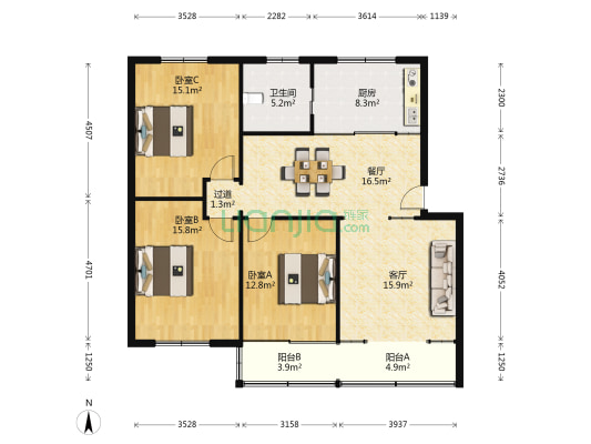 汇友新村 3室2厅1卫 135平方