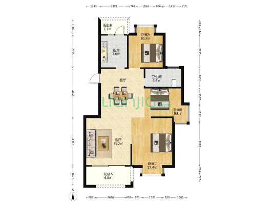 海棠花园 3室1厅1卫 112平方