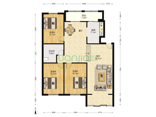 建业花园 3室1厅1卫 146平方