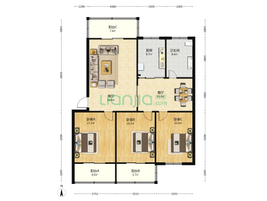 四季青社区二号院 3室2厅1卫 155平方