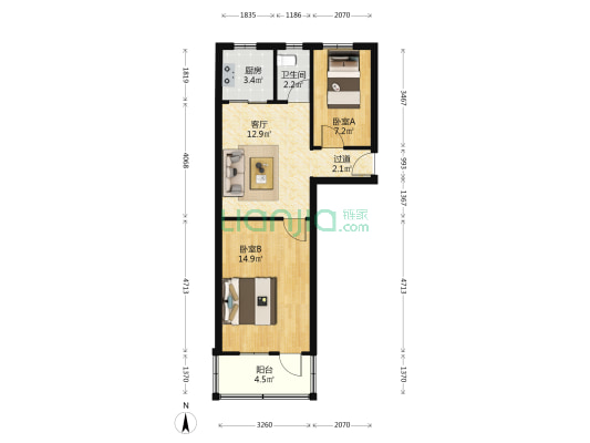 定安路132号 2室1厅1卫 58平方