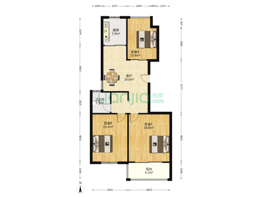 濠河经典苑 3室1厅1卫 106平方