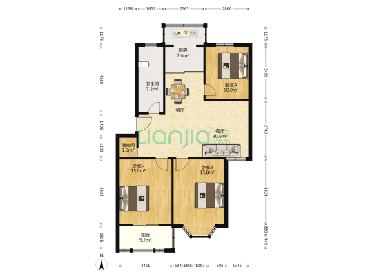 東方家園 3室1厅1卫 110平方