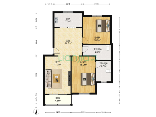 华银花园 2室1厅2卫 99平方