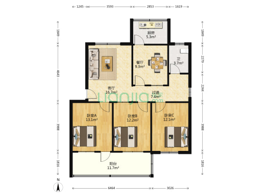 泰建宿舍康复路5号 3室2厅1卫 99平方