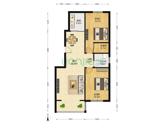 康郡小区 2室1厅1卫 102平方