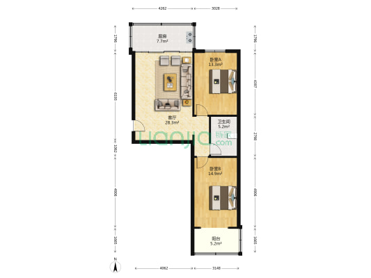 陕西省体育训练中心家属院 2室1厅1卫 94平方
