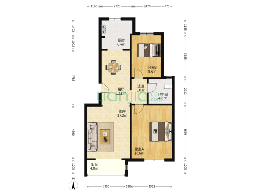 首创福特纳湾金瀚园 2室2厅1卫 85平方