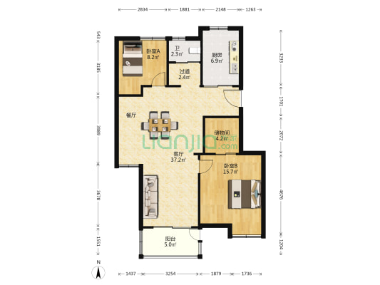 书香景苑二期南区 2室1厅1卫 103平方