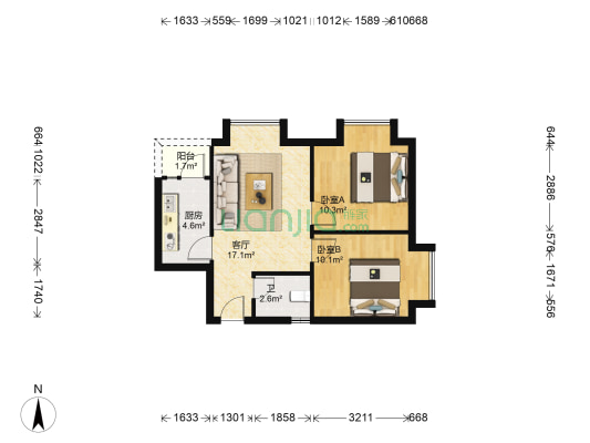 龙泉苑 2室1厅1卫 61平方