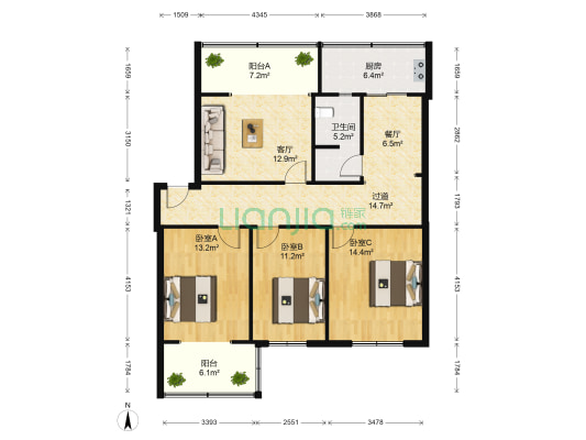 祥和里87号 3室2厅1卫 99平方