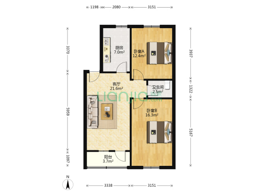 蔡甸区民政局宿舍 2室1厅1卫 73平方