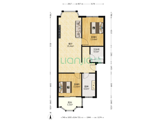 润兰名居 2室1厅1卫 90平方