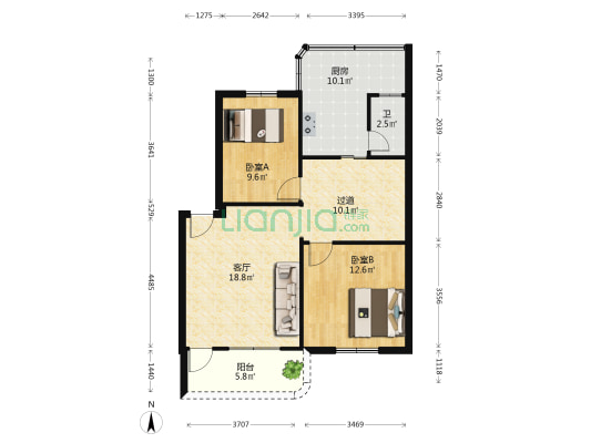 邮电技工学校宿舍楼 2室1厅1卫 81平方