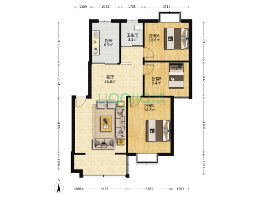 渭凤村 3室1厅1卫 96平方