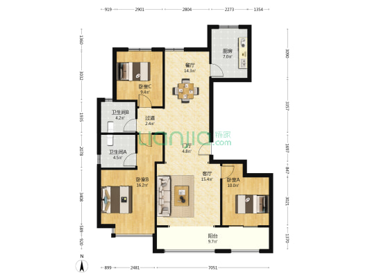 林凯溢金湾 3室2厅2卫 138平方