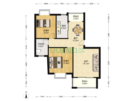 新高苑(三期) 2室2厅1卫 92平方