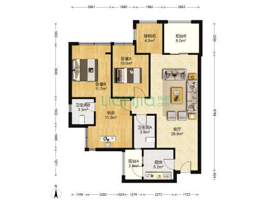 成都新天地二期春天里 3室1厅2卫 97平方