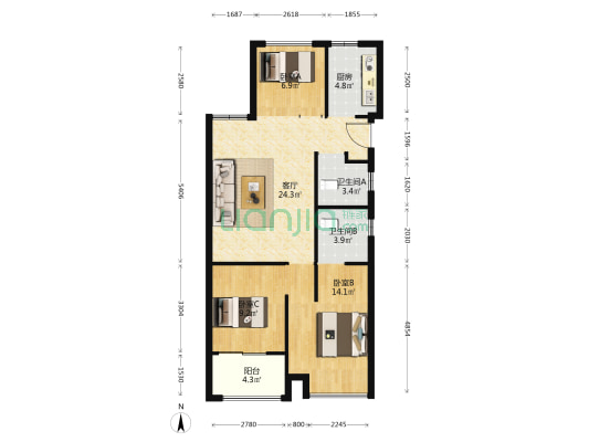 滨江万家花城兴和苑 3室1厅2卫 89平方