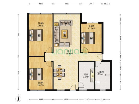 方业翠苑 3室1厅1卫 113平方