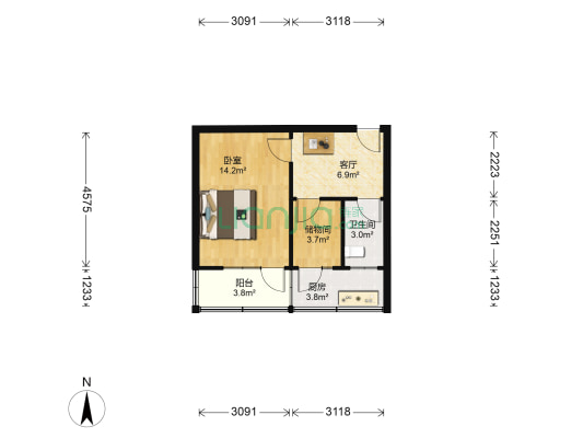 王立砦南街 1室1厅1卫 40平方