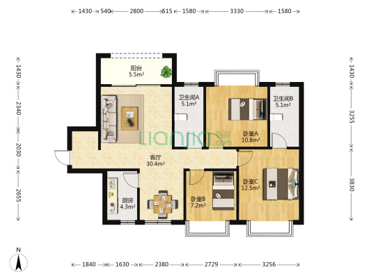 碧园&天宁·海公馆 3室1厅2卫 101平方