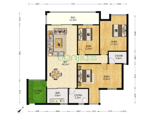 七星方元盛景 3室1厅2卫 142平方