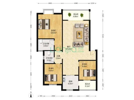 海上花园三期 3室1厅2卫 115平方