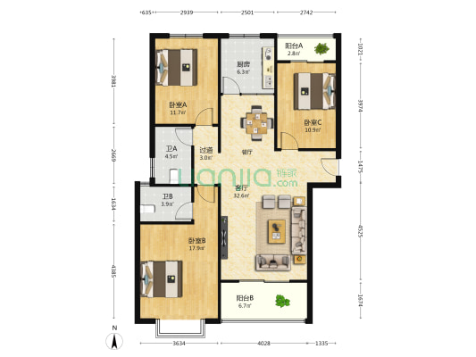 一品名家 3室1厅2卫 127平方