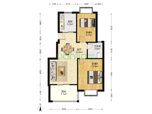 西岸阳光城 2室1厅1卫 81平方