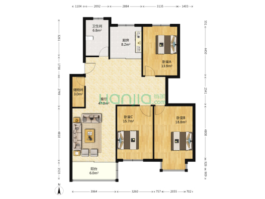新港公寓(江阴市) 3室1厅1卫 139平方