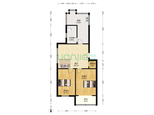 路桥小区 2室1厅1卫 80平方