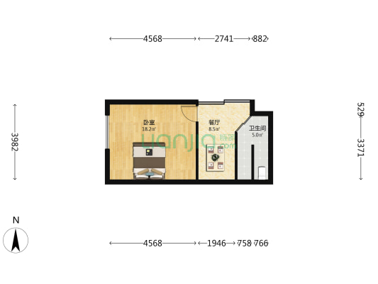 兆地商务金座 1室1厅1卫 50平方