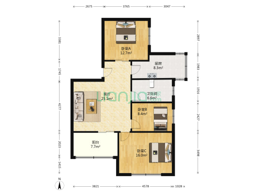 铁局弄3号 3室1厅1卫 99平方