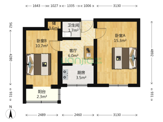 中纺里 2室1厅1卫 50平方