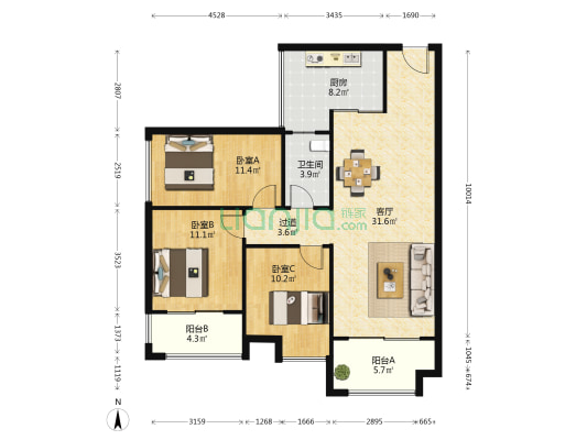 良基雅苑 3室1厅1卫 89平方