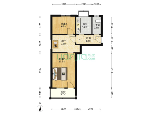 二环东路1117号 2室1厅1卫 53平方