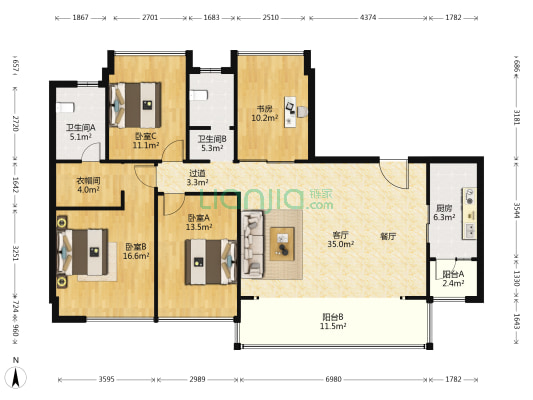 德商御府天骄学府 4室1厅2卫 149平方