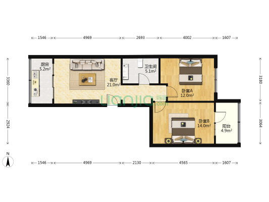 宝龙苑小区 2室1厅1卫 82平方