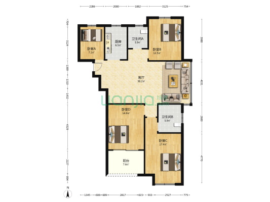 天淳江南 4室1厅2卫 140平方