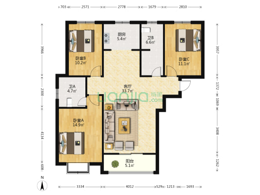和院兰亭 3室1厅2卫 126平方
