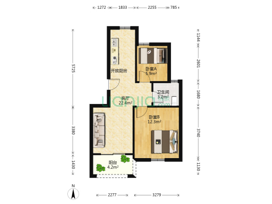 龙吟未来社区北区 2室1厅1卫 60平方