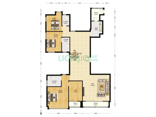 中天未来方舟D2组团 4室1厅3卫 240平方