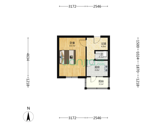 跃进楼 1室0厅1卫 37平方