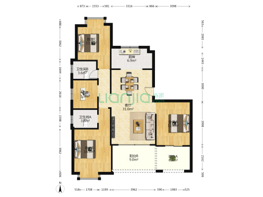 远洋青云府 4室1厅2卫 138平方