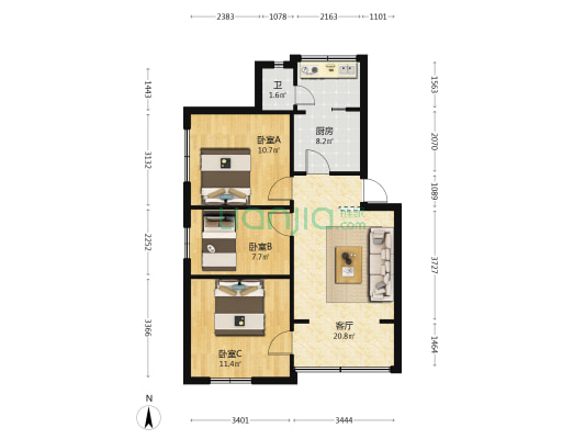 昆明市交通技工学校 3室1厅1卫 60平方